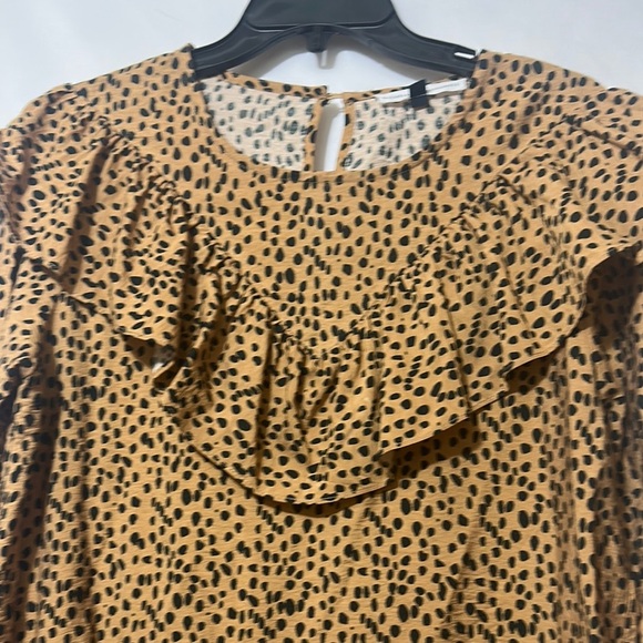 Brown and Black Ruffled Long Sleeve Dress with Bib Collar - Picture 4 of 7